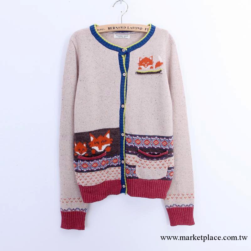 185-0041韓國原單外貿 冬季精品 小萌阿貍花色針織毛衣開衫D38工廠,批發,進口,代購