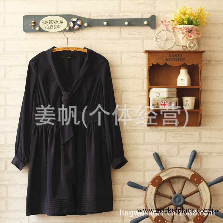 外貿出口原單正品秋女裝 素色肥版寬松休閑花邊開襟扣絲帶連衣裙工廠,批發,進口,代購