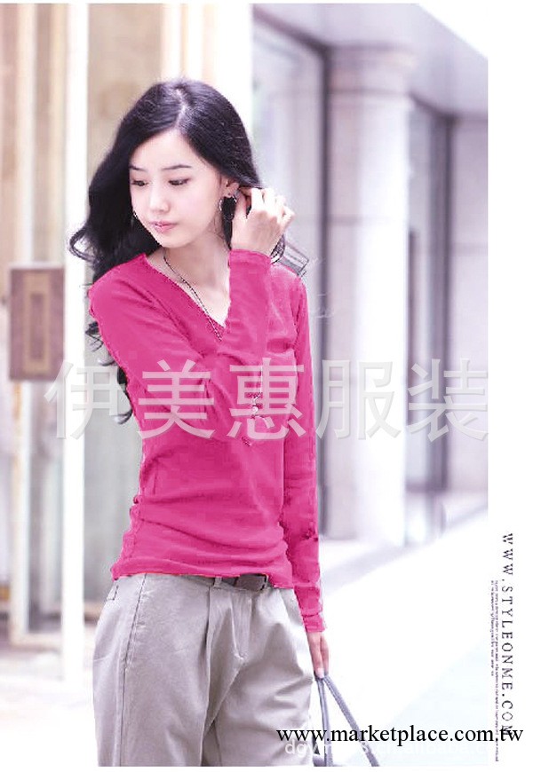 批發韓國原單莫代爾糖果色圓領長袖女士T恤打底衫羅紋T恤細節實拍工廠,批發,進口,代購