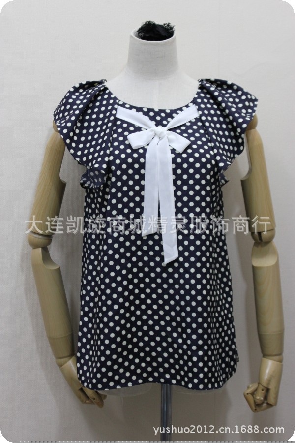 【精靈】批發韓國原單ROEM甜美范兒荷葉袖波點女式襯衫工廠,批發,進口,代購