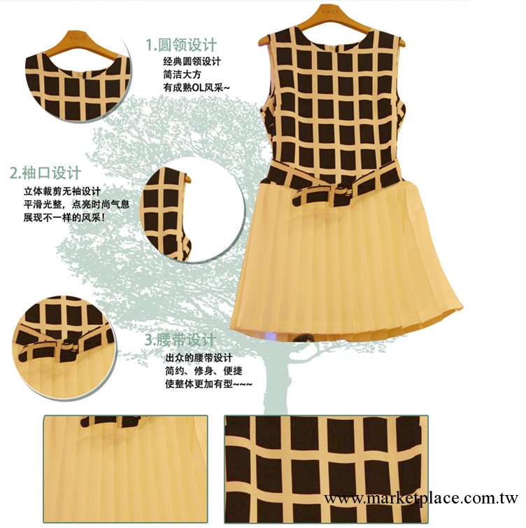 2013夏季新款韓版顯瘦百褶OL氣質連衣裙大碼寬松連衣裙 送腰帶工廠,批發,進口,代購