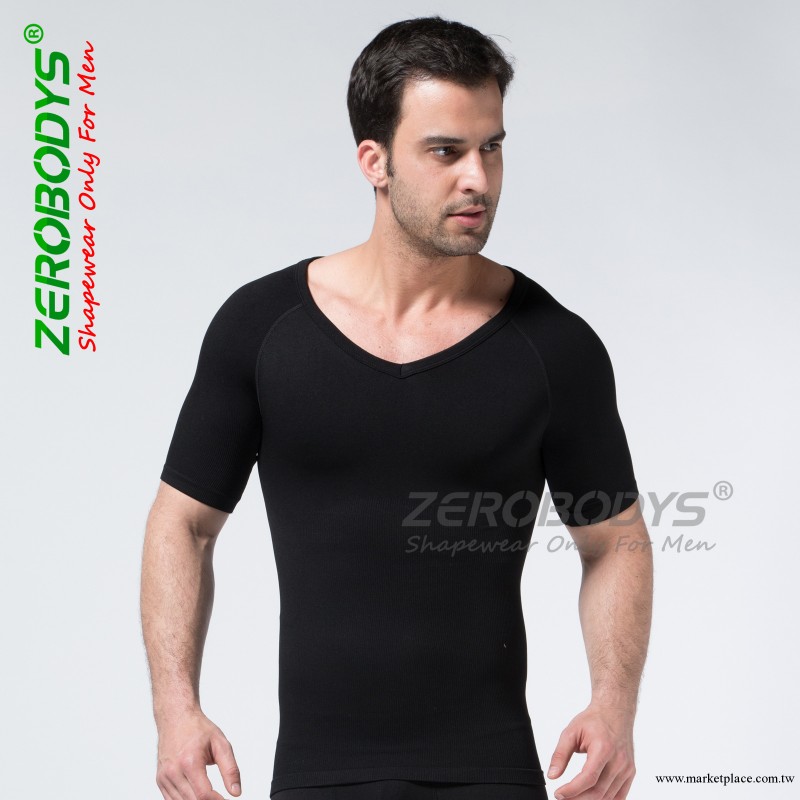 ZEROBODYS品牌夏男士塑身V字領短袖瘦身衣塑胸收腹減肚護腰349黑工廠,批發,進口,代購