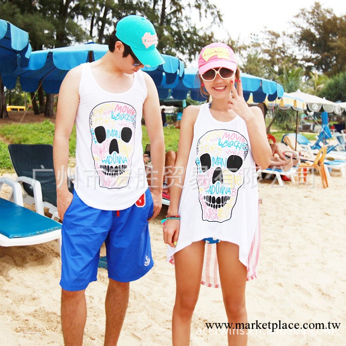 廠傢批發情侶新款情侶裝骷髏頭背心韓國沙灘裝鬼頭背心裙大碼批發・進口・工廠・代買・代購