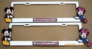 不銹鋼卡通車牌架 牌照框 牌照架 汽車車牌框 維尼熊 KT貓 米奇工廠,批發,進口,代購