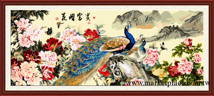 數字油畫批發，外貿專供，廠傢直銷  70*200cm  花開富貴孔雀工廠,批發,進口,代購