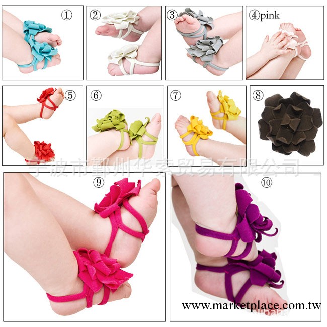barefoot sandals, feet, flowers wholesale寶寶赤腳多色腳花工廠,批發,進口,代購