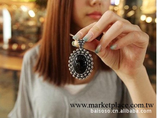 歐美飾品 水滴黑色寶石 長款項鏈 女復古 毛衣鏈工廠,批發,進口,代購