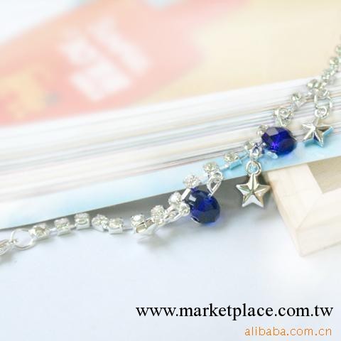 韓版飾品發飾耳環戒指項鏈 星辰搖曵藍珠腳鏈工廠,批發,進口,代購