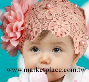韓版寶寶發帶 嬰兒童百天拍照發帶 頭飾 蕾絲珍珠大花朵寬發箍工廠,批發,進口,代購