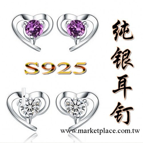 浪漫愛心 鍍白金鑲水晶 正品925純銀耳釘506011工廠,批發,進口,代購