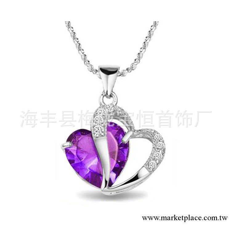 加工定制】明星款項鏈 紫水晶心形吊墜 八心八箭 寶恒包郵工廠,批發,進口,代購