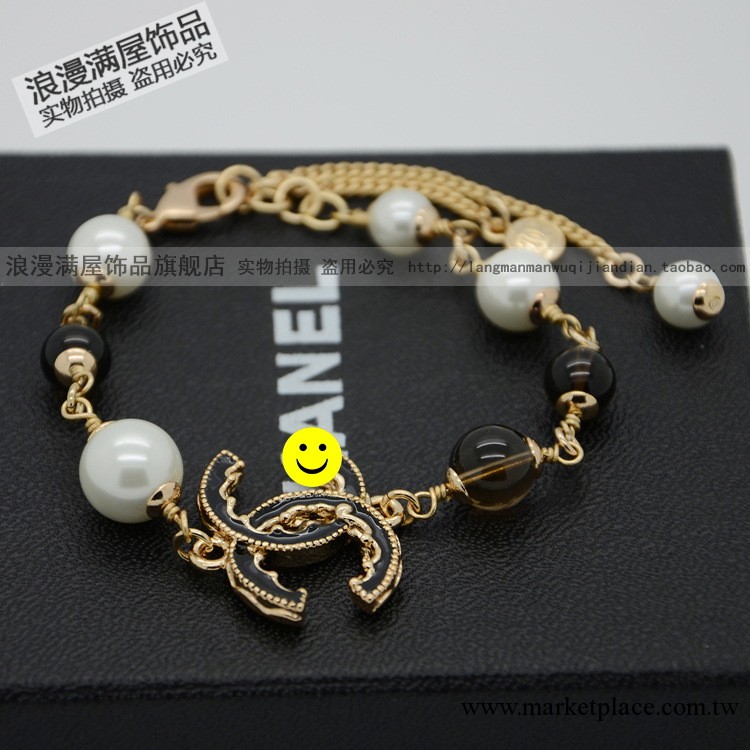 韓版飾品 專櫃正品代購 奢華名媛款小香波浪滴油雙C珍珠手鏈批發工廠,批發,進口,代購