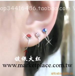 飾品批發鍍銀大紅鉆U型耳夾無耳洞耳夾單隻價E693工廠,批發,進口,代購