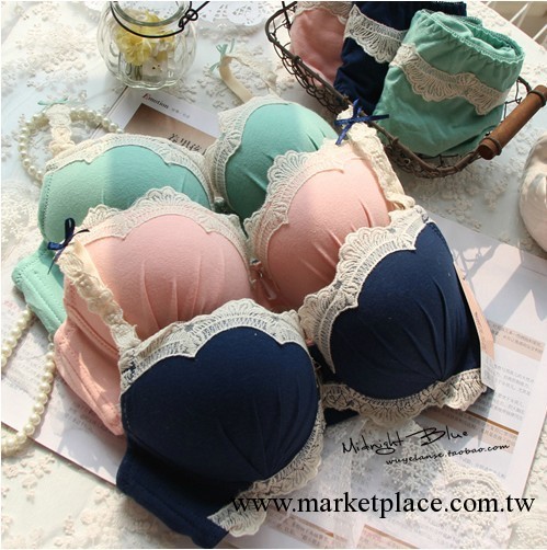 353　　新款全棉竹碳日韓少女內衣　可愛蕾絲邊三排扣文胸套裝工廠,批發,進口,代購