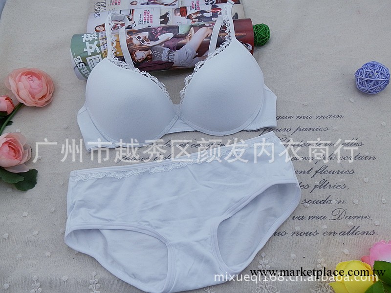 歐美外貿新款 純棉蕾絲文胸內衣套裝 簡約純白色文胸套裝8824工廠,批發,進口,代購