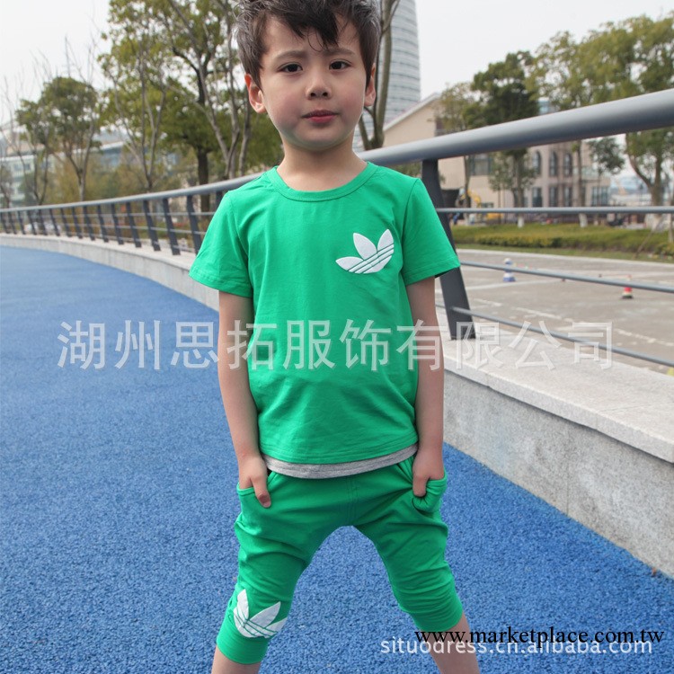 廠傢直銷童裝夏款韓版T恤短袖童套裝奧代爾白三葉草套裝童裝批發工廠,批發,進口,代購