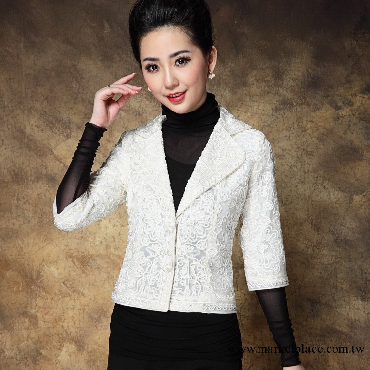 2013秋季新款女裝秋品牌服裝批發外貿原單小西裝中袖薄款刺繡外套工廠,批發,進口,代購