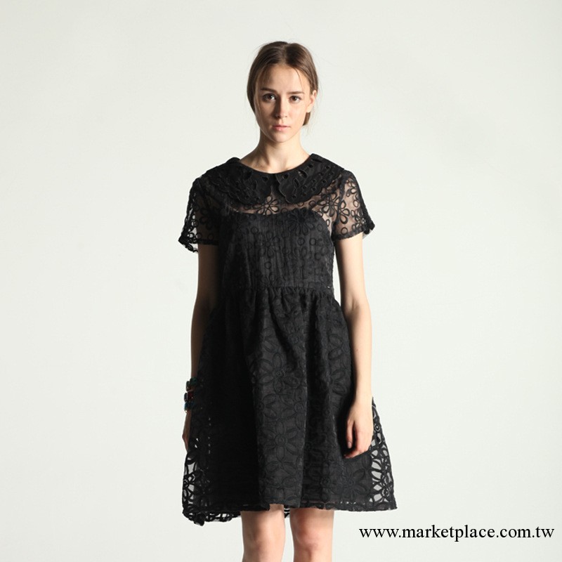2013新款歐美格調短袖娃娃領歐根紗公主式連衣裙 黑色批發・進口・工廠・代買・代購