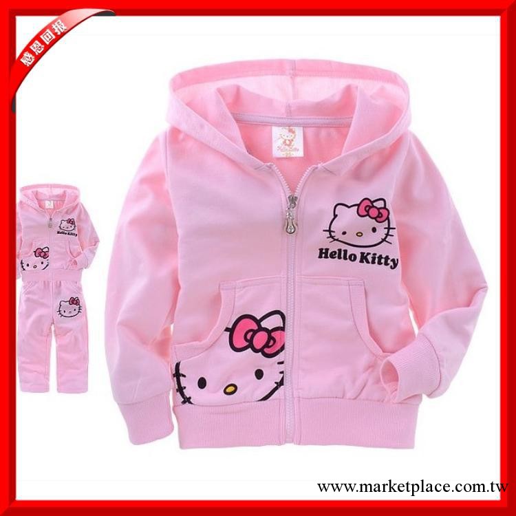 童套裝秋裝 外貿童套裝hello kitty套裝純棉卡通KT貓毛圈套裝批發工廠,批發,進口,代購