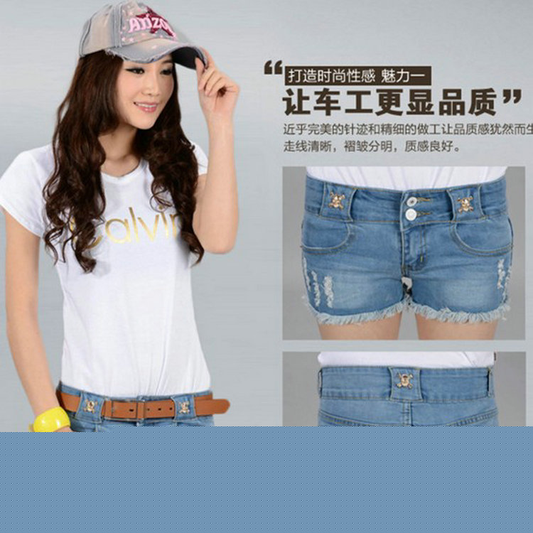 2013春夏韓版新款 女 磨破骷髏短牛仔褲663 提臀顯瘦 朋克帥氣工廠,批發,進口,代購