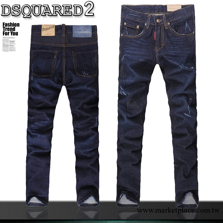 新款Dsquared2韓版修身牛仔褲男 深藍水洗貓須 D2男士低腰牛仔褲工廠,批發,進口,代購