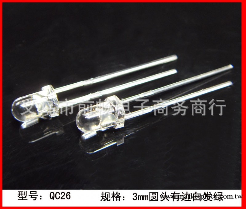 QC26 廠傢直銷 3mm圓頭有邊白發綠色短腳LED發光二極管燈珠工廠,批發,進口,代購