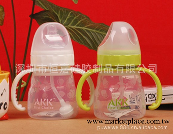 嬰兒用品 寬口徑帶手柄150ml自動吸管 抗菌全矽膠寬口奶瓶批發・進口・工廠・代買・代購
