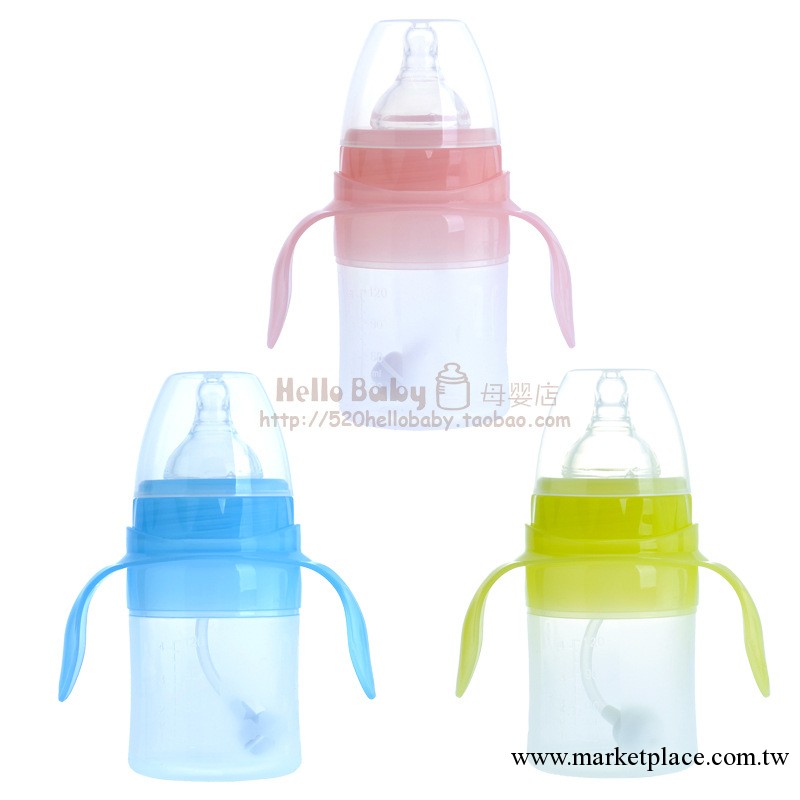 母嬰用品 抗菌液體安全矽膠奶瓶 帶手柄 直身型 送奶嘴工廠,批發,進口,代購