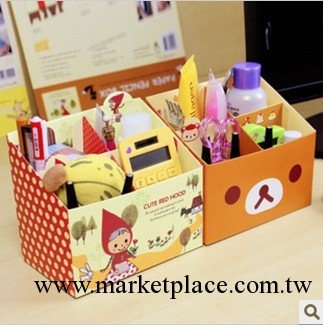 L14韓國文具 DIY 輕松熊 四格紙質桌面收納盒/儲物盒/筆筒工廠,批發,進口,代購