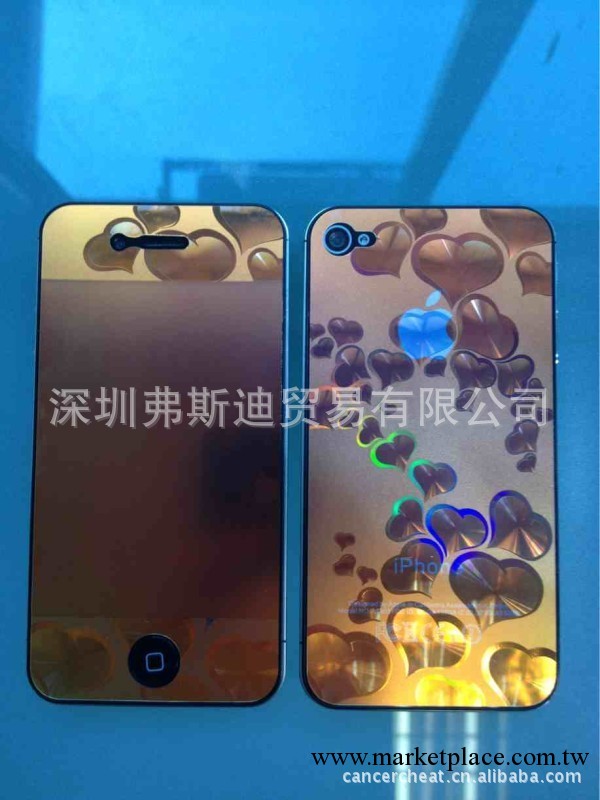 深圳蘋果IPHONE 4/4S 3D卡通膜 彩膜 鍍金膜 鍍金變色膜 多心工廠,批發,進口,代購