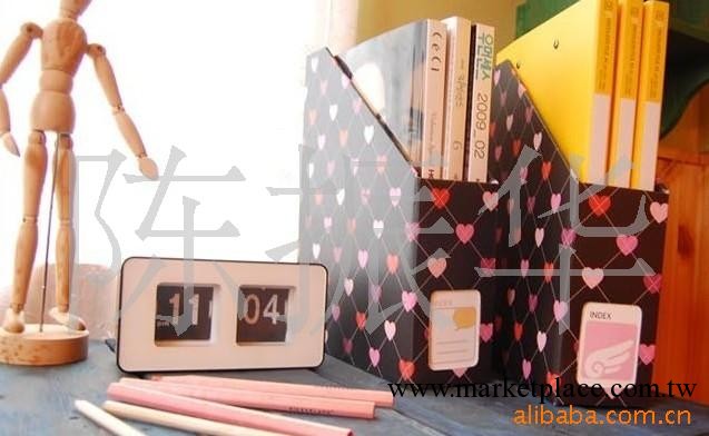 韓國風靡~桌面文件雜志紙質收納盒黑色桃心小號工廠,批發,進口,代購