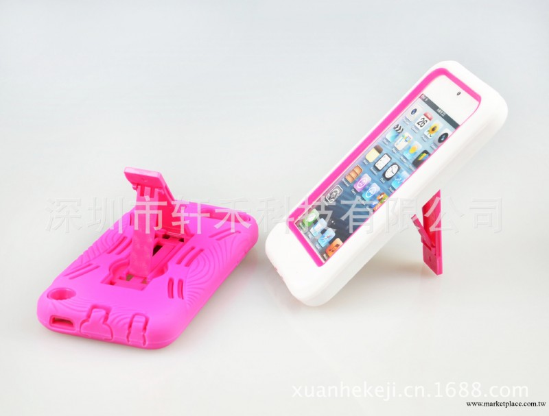 廠傢直銷：Ipod touch5 機器人矽膠+PC 二合一帶支架 手機殼工廠,批發,進口,代購