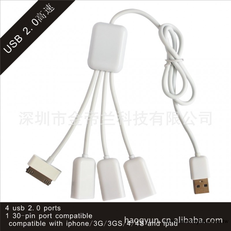 3口usb2.0hub+1ipone ipod接口 usbhub集線器工廠,批發,進口,代購