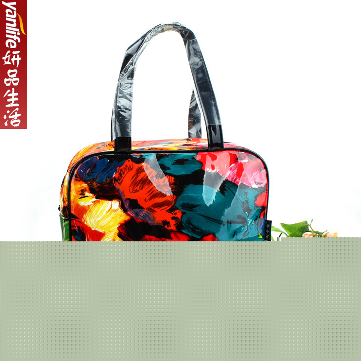 韓國 洗浴包/洗漱包/收納包/化妝包 方形油畫色大花 8218-PU工廠,批發,進口,代購