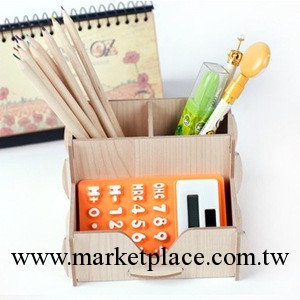 小號木質DIY三格組合筆筒 桌面整理盒 化妝品收納盒 韓國文具工廠,批發,進口,代購
