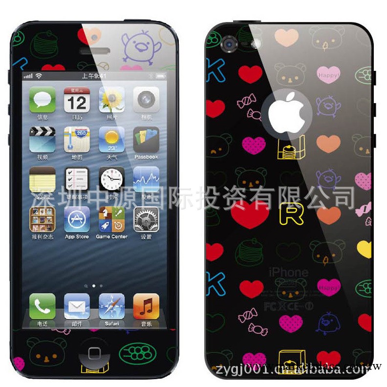 供應iphone5手機保護膜防刮花炫彩卡通膜手機彩貼工廠,批發,進口,代購