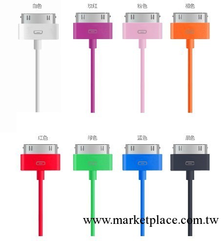 手機數據線 蘋果iphone4s 3gs ipod ipad數據線 彩色圓芯線 6針工廠,批發,進口,代購