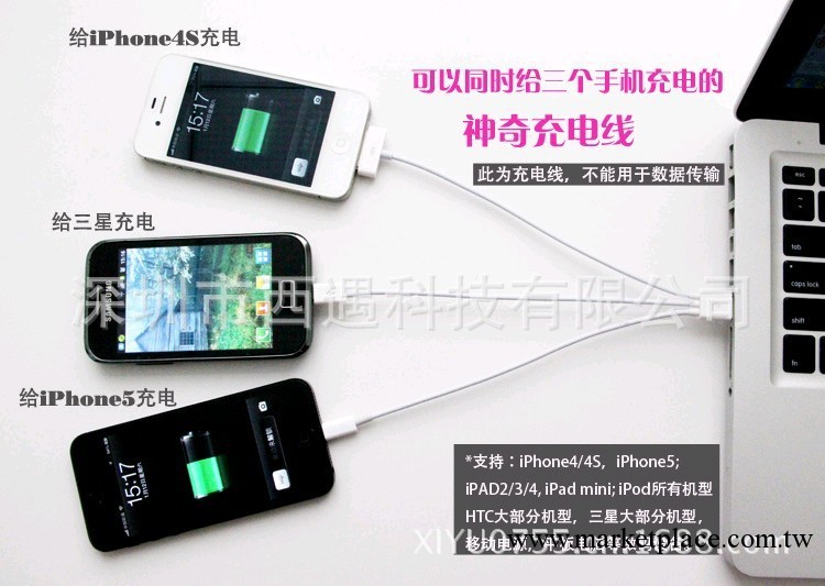 蘋果一拖三數據線iphone5多功能1分3合多用萬能分線器nano7充電線工廠,批發,進口,代購