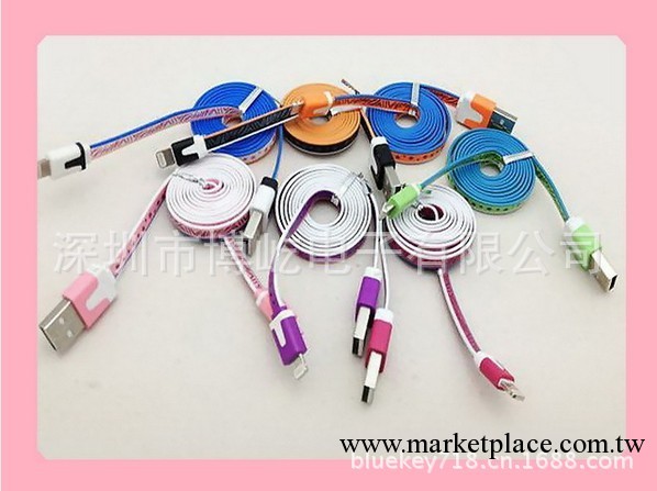 彩色iphone5印花小面條線，印花面條線，彩色面條數據線，五代線工廠,批發,進口,代購