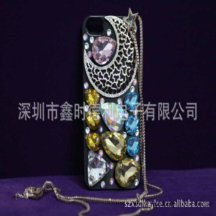 3D 立體殼 鏤空月亮 IPHONE5寶石外殼 5G蘋果 鉆石掛鏈保護殼工廠,批發,進口,代購