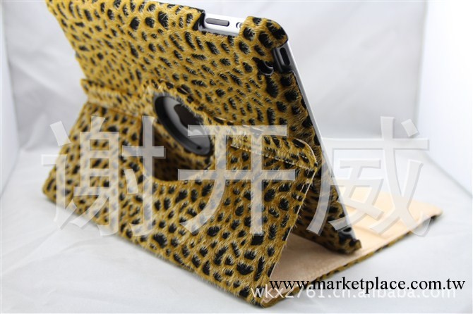 new ipad 3豹紋毛皮 左右開 三檔可調 支架式旋轉360度保護皮套工廠,批發,進口,代購