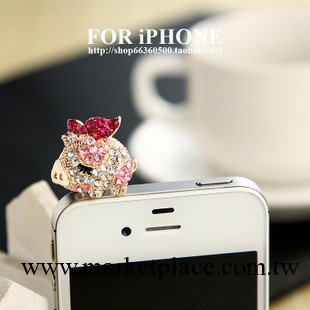 新款韓國 韓版 水鉆手機蝴蝶結豬豬防塵塞 iphone 4 4S蘋果手工廠,批發,進口,代購