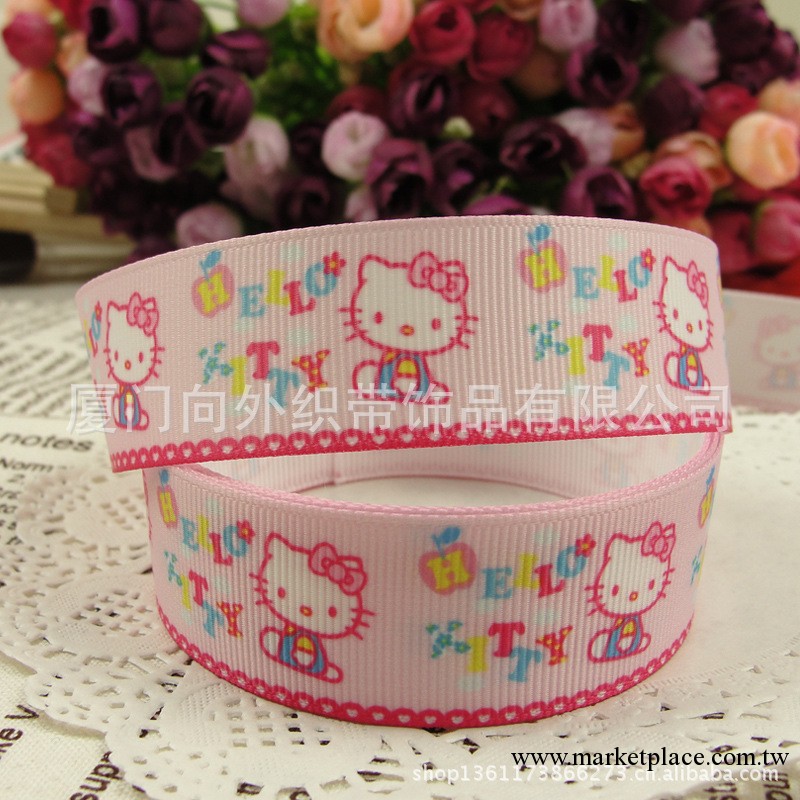 2013新款1英寸25毫米寬 hello kitty 印刷羅紋帶工廠,批發,進口,代購