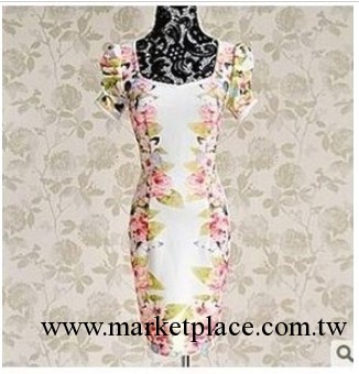 2013夏裝 歐美外貿原單女裝白色浪漫花朵印花韓版短袖緊身連衣裙工廠,批發,進口,代購