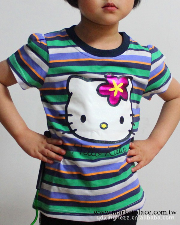 hello kitty 凱蒂貓童裝 條紋卡通可愛T恤 短袖圓領童T恤工廠,批發,進口,代購