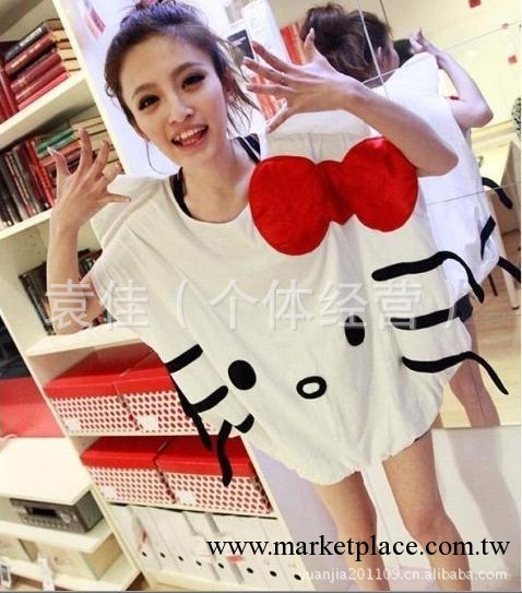 2013新款 韓國立體蝴蝶結Hello Kitty貓寬松可愛T恤工廠,批發,進口,代購