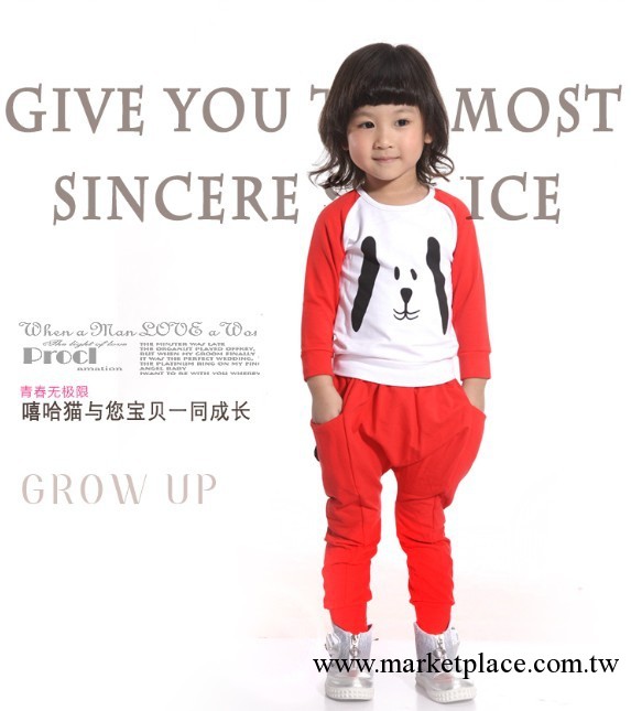 童裝批發 童套裝 嘻哈貓 秋款時尚韓版嘻哈狗印花褲套裝工廠,批發,進口,代購