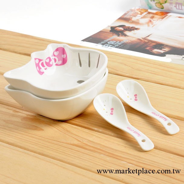 hello kitty 陶瓷碗 卡通 兒童餐具套裝 KT餐具 2碗+2勺工廠,批發,進口,代購