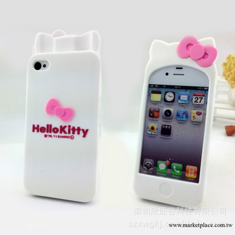 Hello kitty KT貓立體耳朵蝴蝶結iPhone4矽膠手機套 x116工廠,批發,進口,代購