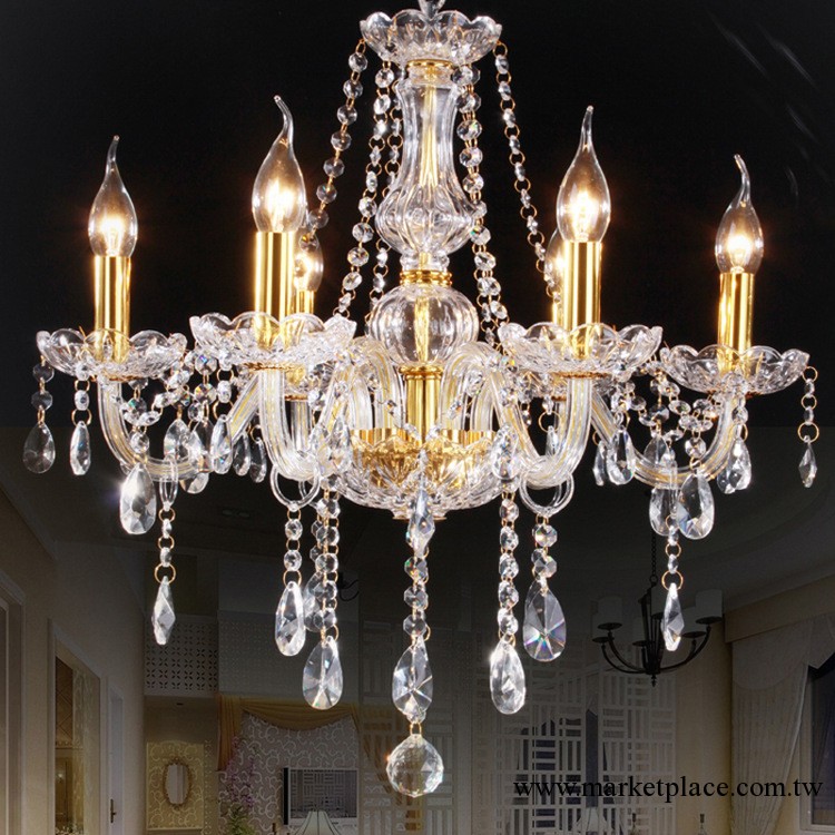 批發金色6頭水晶燈J6 餐廳吊燈 客廳水晶燈 現代水晶燈  裝飾燈具工廠,批發,進口,代購